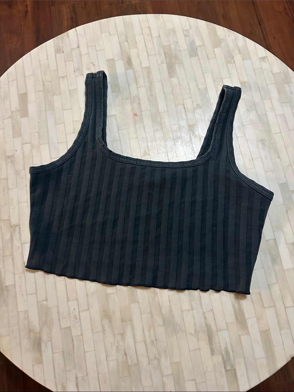 Ribbed Square-Neck Crop Tank Top — Black